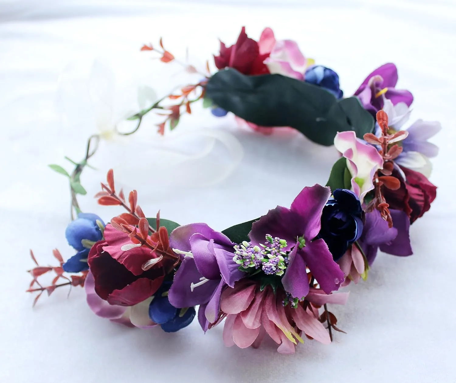 Vivivalue Floral Halo Boho Flower Headband Floral Crown Headpiece Hair Wreath with Ribbon Wedding Party Prom Photos Festival Purple