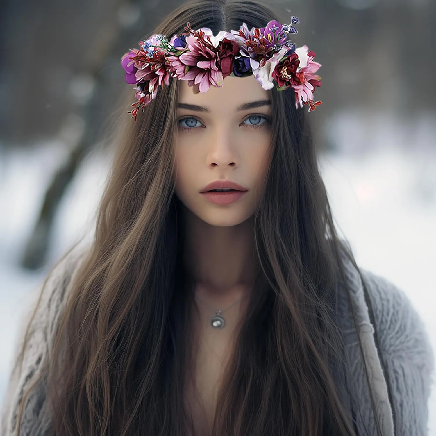 Vivivalue Floral Halo Boho Flower Headband Floral Crown Headpiece Hair Wreath with Ribbon Wedding Party Prom Photos Festival Purple