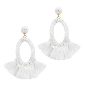White Beaded Oval Drop Earring