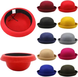 Women Men Classic-Wool-Bowel Hats Roll-up Brim Black Fedora Cap Fall Bell Round Caps for Women (Navy, One Size)