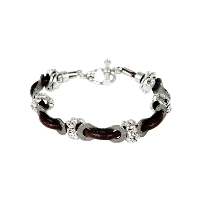 Women's Leather Link & Bead Bracelet