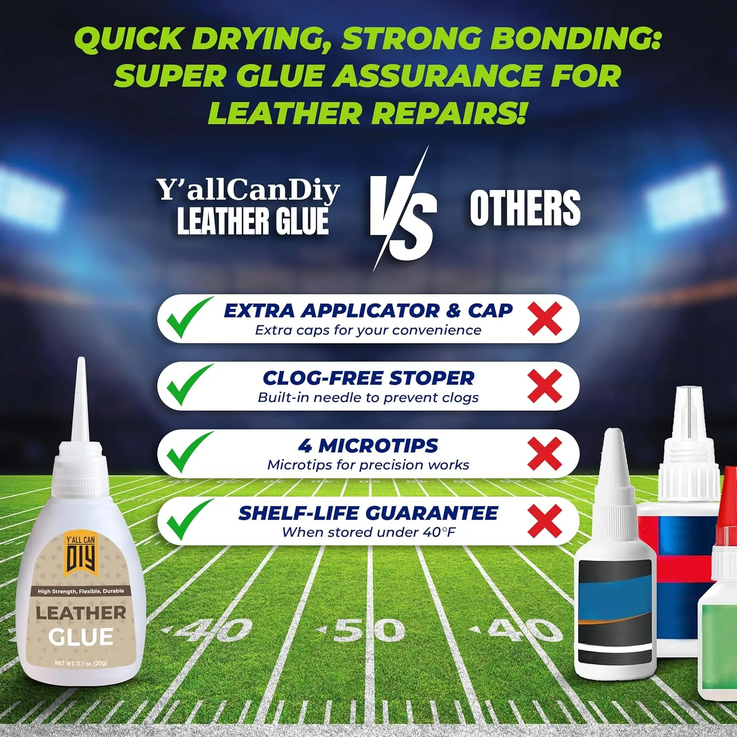 Y'allCanDiy Super Glue for Leather - Leather Glue Adhesive for Purses, Sofas and Furniture. Heavy Duty Waterproof Cyanoacrylate Based Adhesive for Leathercraft, Upholstery