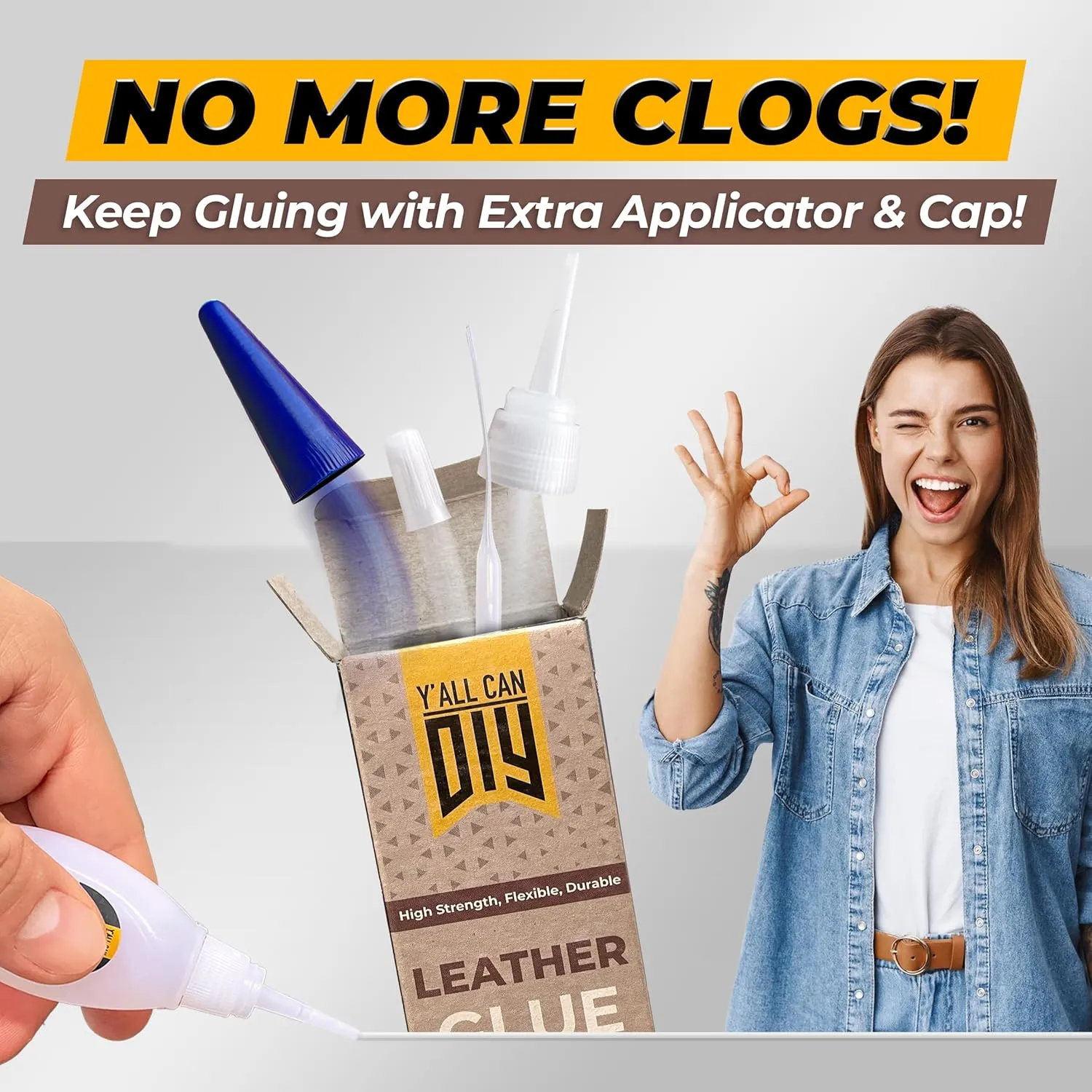 Y'allCanDiy Super Glue for Leather - Leather Glue Adhesive for Purses, Sofas and Furniture. Heavy Duty Waterproof Cyanoacrylate Based Adhesive for Leathercraft, Upholstery