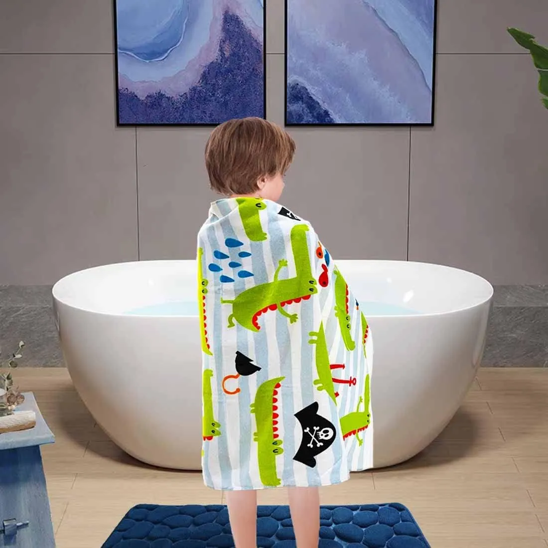 YIFONTIN Kids Beach Towel Super Soft Absorbent Cotton Blanket 25.5X51.0 for Bath Swimming Camping, Crocodile Pirate.