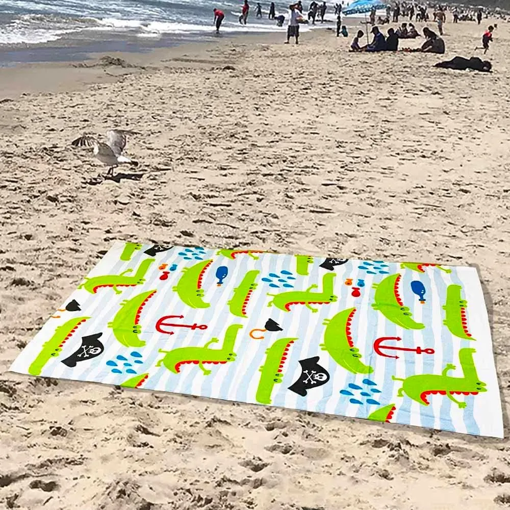 YIFONTIN Kids Beach Towel Super Soft Absorbent Cotton Blanket 25.5X51.0 for Bath Swimming Camping, Crocodile Pirate.