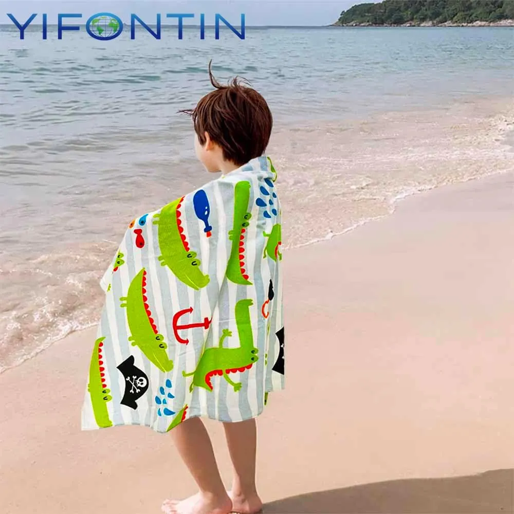 YIFONTIN Kids Beach Towel Super Soft Absorbent Cotton Blanket 25.5X51.0 for Bath Swimming Camping, Crocodile Pirate.