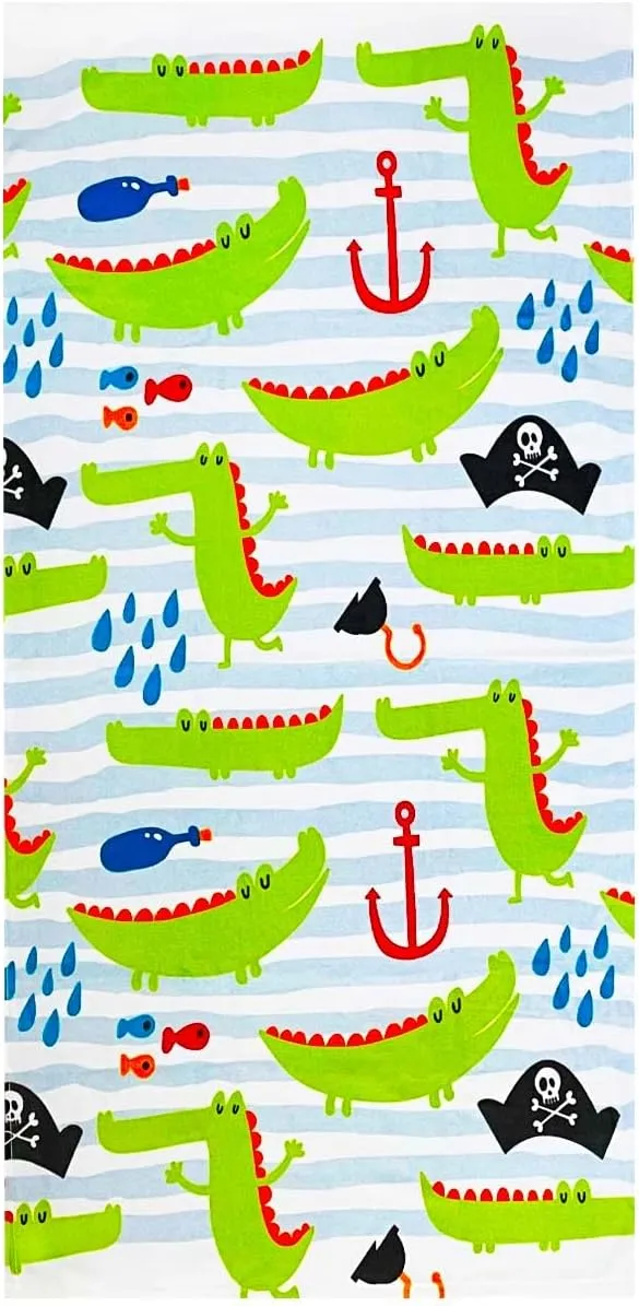 YIFONTIN Kids Beach Towel Super Soft Absorbent Cotton Blanket 25.5X51.0 for Bath Swimming Camping, Crocodile Pirate.