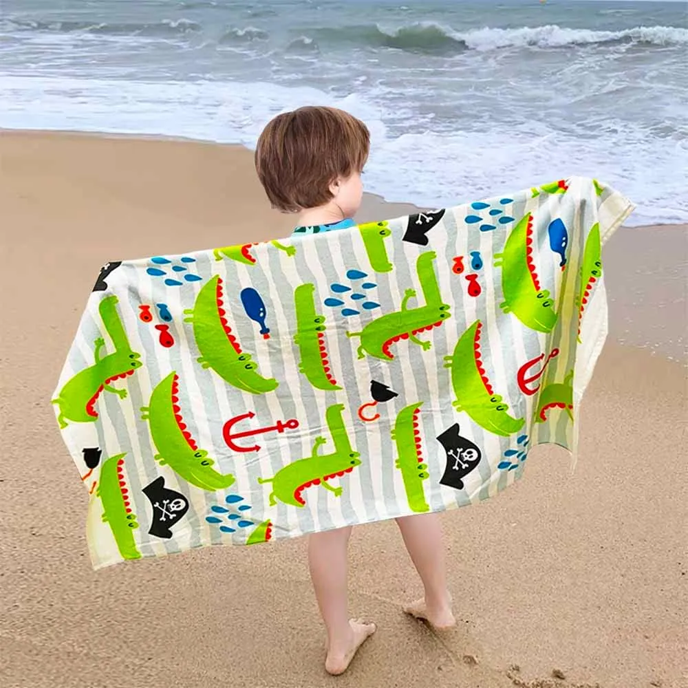 YIFONTIN Kids Beach Towel Super Soft Absorbent Cotton Blanket 25.5X51.0 for Bath Swimming Camping, Crocodile Pirate.