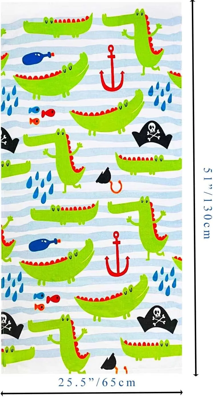 YIFONTIN Kids Beach Towel Super Soft Absorbent Cotton Blanket 25.5X51.0 for Bath Swimming Camping, Crocodile Pirate.