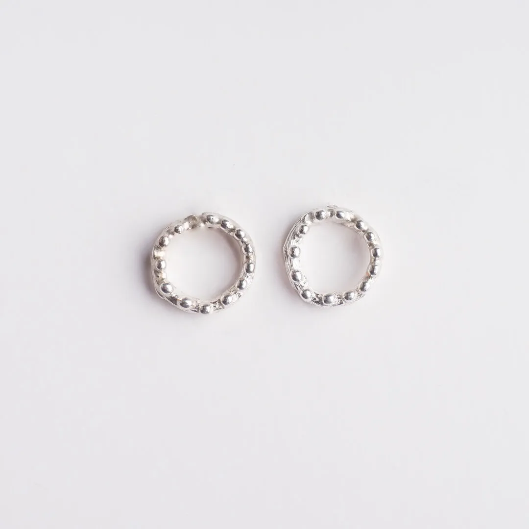 Τiny twig hoops with dewdrops - stud earrings - silver 925